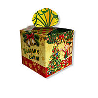 Новорічна коробка для цукерок до 900 г Зелений подарунок з бантом