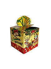 Новорічна коробка для цукерок до 900 г Зелений подарунок з бантом