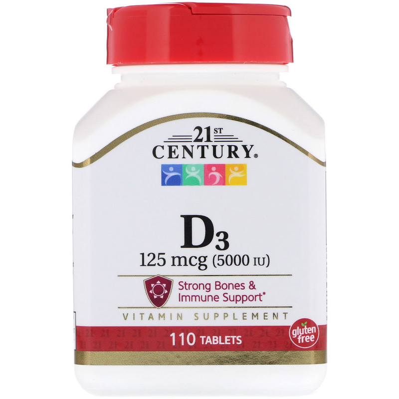 Vitamin D3 125 мкг 5000 IU 21st Century 110 таблеток, фото 1