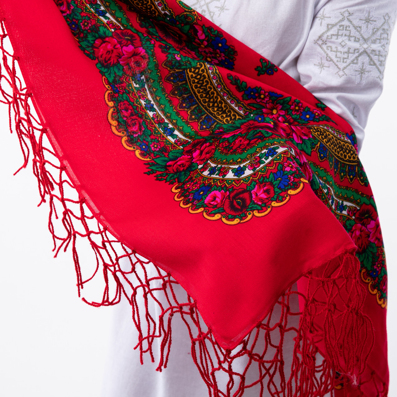 Українська хустка з тороками 90х90см Червона, фото 1