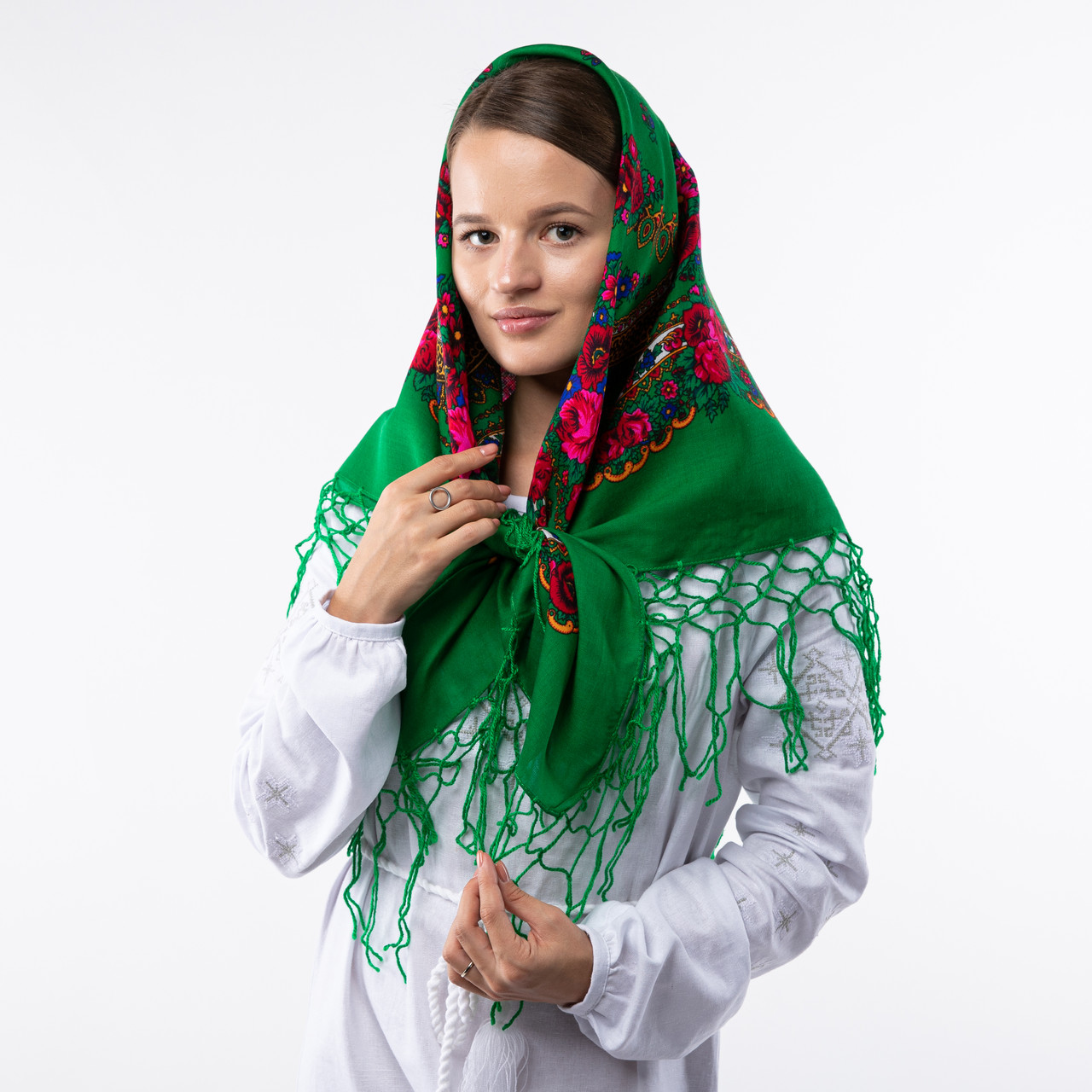 Українська хустка з тороками 90х90см Зелена, фото 1