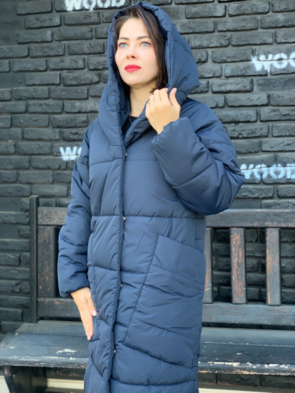 Зимове пальто Oversize зимове, артикул 500, колір темно-синє/синього кольору