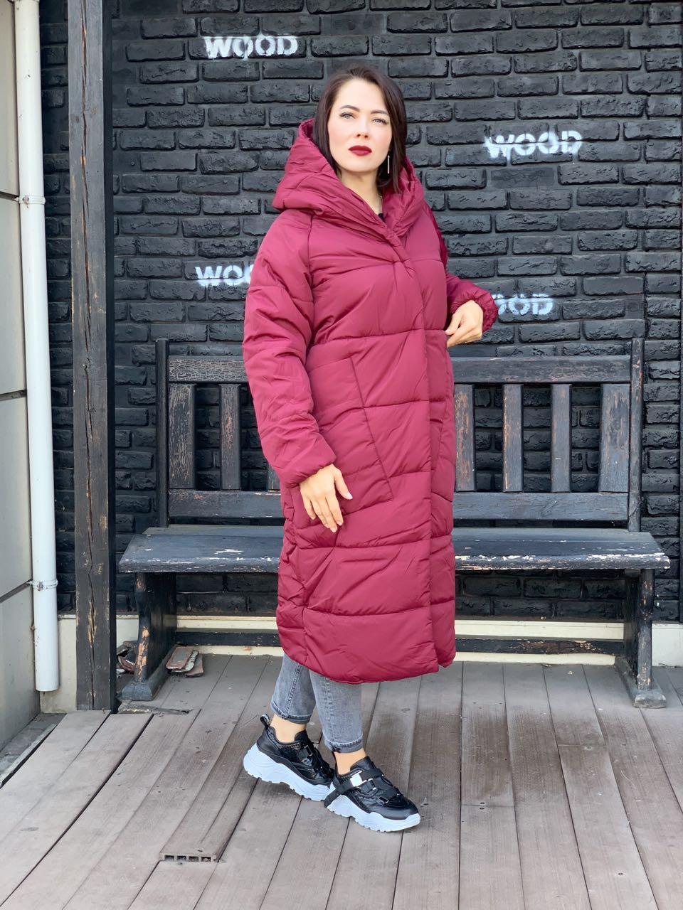 Зимове пальто Oversize зимове, артикул 500, колір бордо/бордового кольору