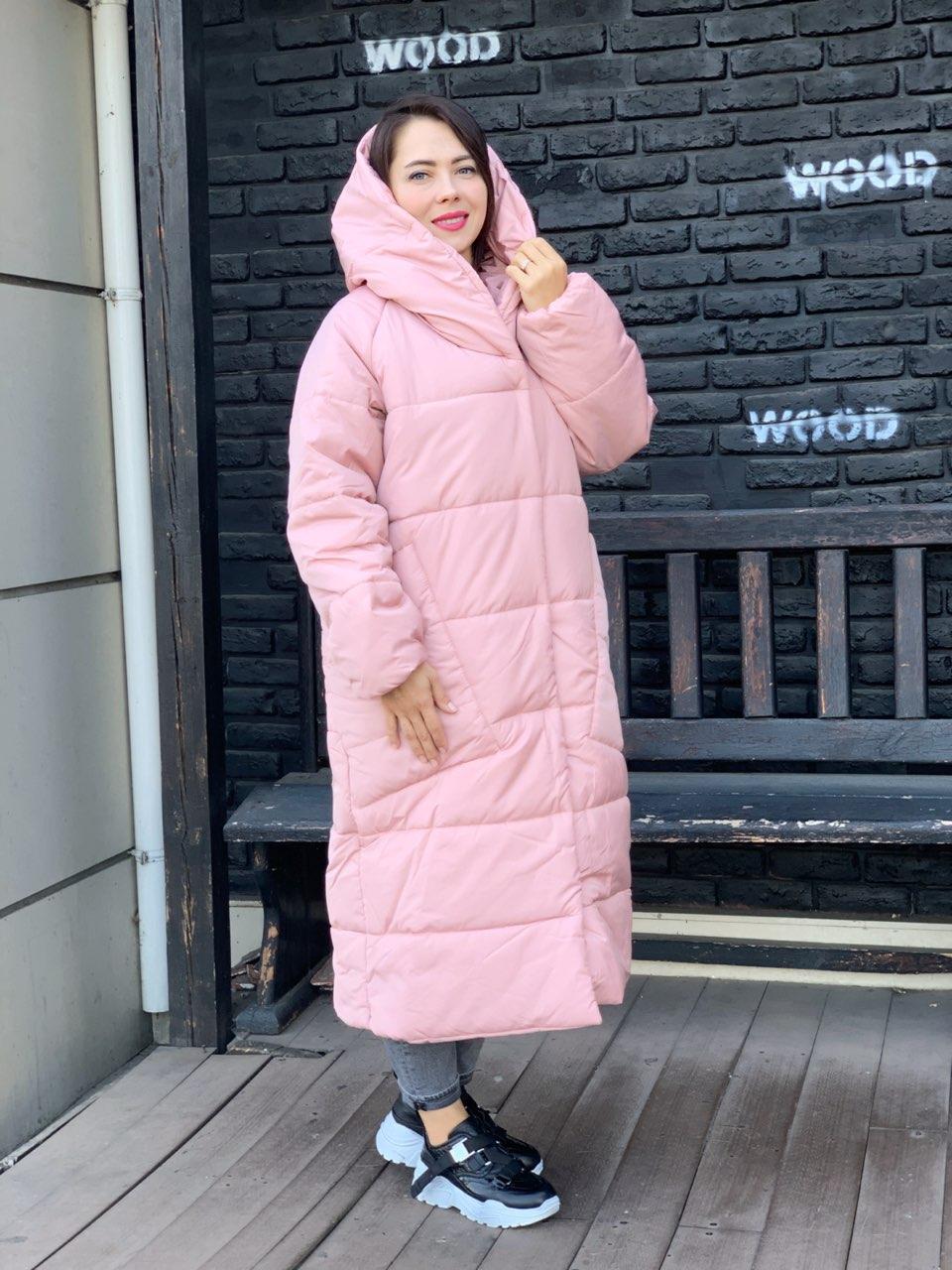 Зимове пальто Oversize зимове, артикул 500, колір пудровий