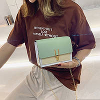 Стильная и модная женская мини сумочка клатч. Маленькая сумка на цепочке для девушки разноцветная Зеленый