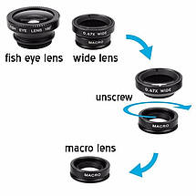 Універсальні лінзи для телефону (об'єктиви) 3 в 1 - FishEye, Super Wide, Macro Lens, фото 3