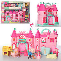 Домик для кукол Замок 16830 с мебелью и фигурками, есть музыка и свет пластмассовый розовый