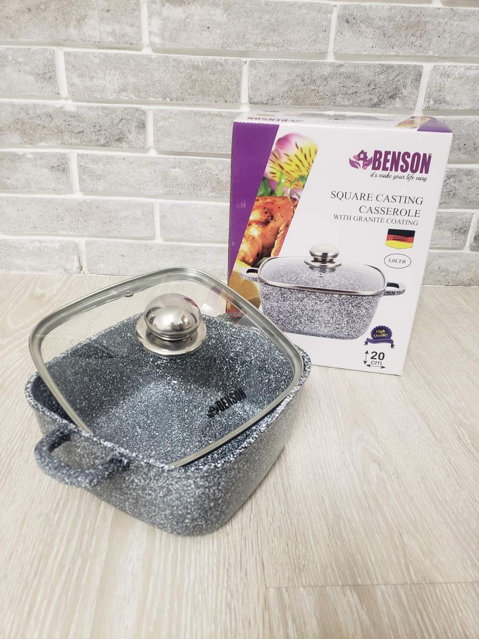 Каструля з кришкою-квадратна Benson, алюміній із мармуровим покриттям 3.0 л BN-320