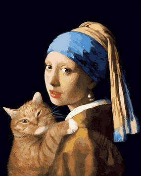 Картина за номерами 40х50 см Babylon Дівчина з перловою сережкою і рудим котом (VP 1171)