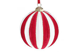 Елочный шар с бархатным покрытием 10см, цвет - красно - белый, 4 шт