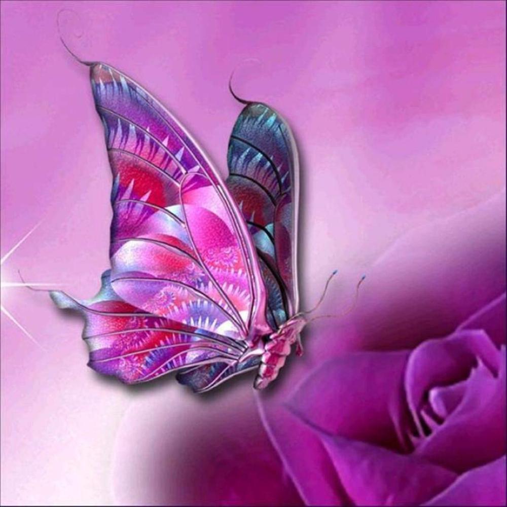 Алмазна Мозаїка Метелик і Роза Набір Вишивка Камінням DIY-7124 30x30 см