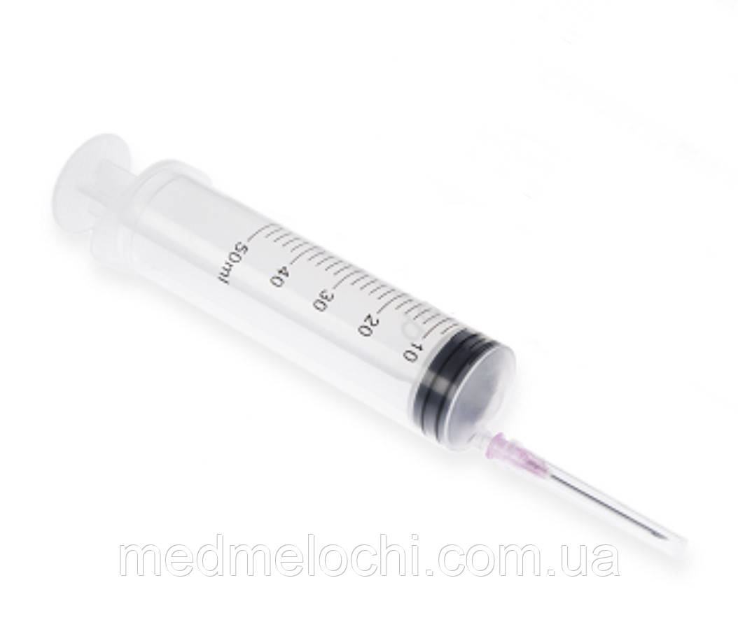Шприц ін’єкційний 3-х компонентний 50,0 мл з голкою 1,2 x 38мм, одноразовий, Luer Lock MEDICARE