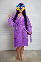 Махровий жіночий халат з капюшоном в р. 44,46,48,50 середньої довжини
