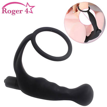 Анальний масажер стимулятор простати з вібрацією Roger-4 з ерекційним кільцем, фото 1
