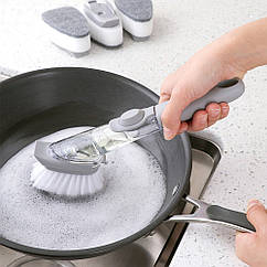 Багатофункціональна щітка для миття посуду з дозатором для миючого засобу і насадками
