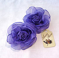 Заколка-уточка с цветком из ткани ручной работы "Аметистовая чайная роза"