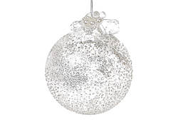 Ялинковий шар 10см з декором з намистин, колір - прозоре скло з покриттям "лід", 4шт