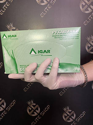 Медичні припудрені рукавички латекс відмінної якості IGAR / Ігар 100 шт/уп розміри S, M, L, фото 3