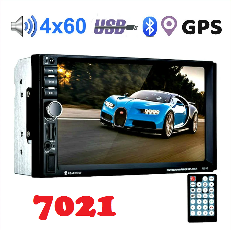 Автомагнітола 7021G діагональ екрана 7 дюймів 2DIN з GPS SD AUX Bluetooth 4 х 45W Чорний