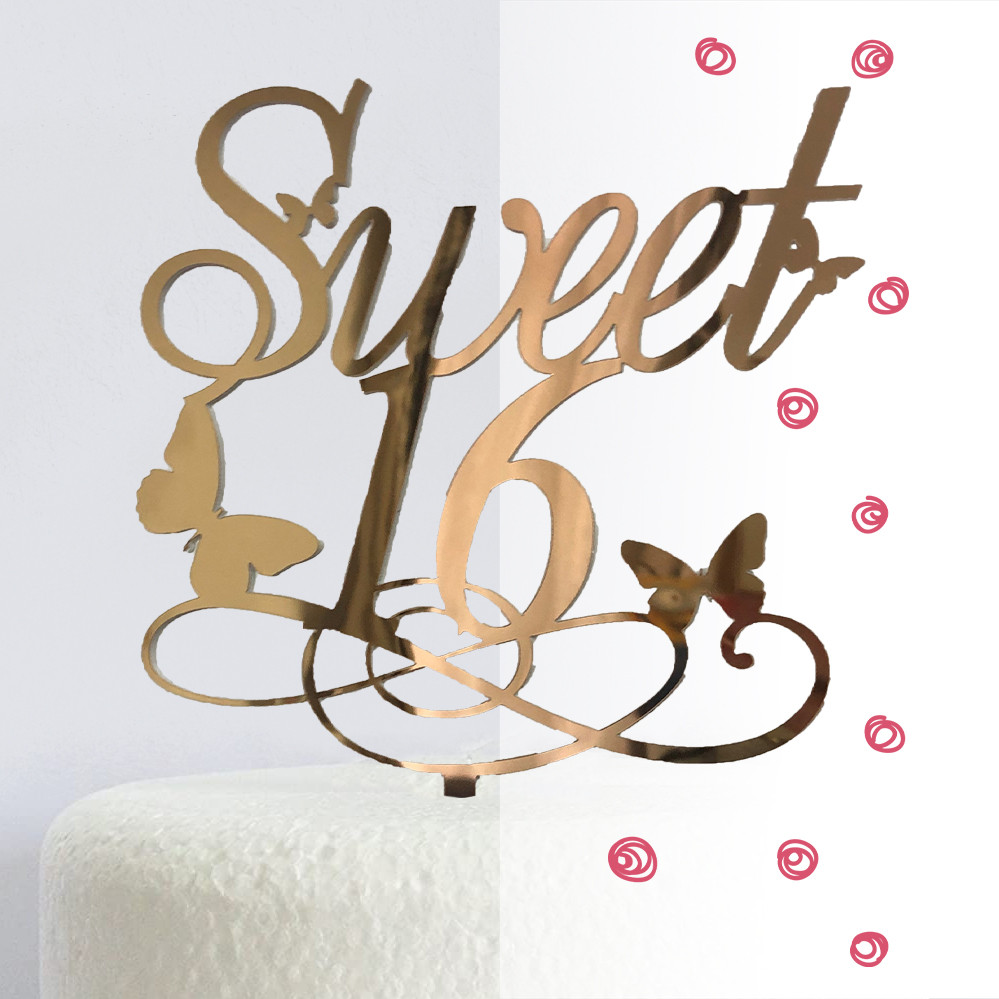 Топер фігурка на торт дзеркальний двосторонній Manific Decor "Sweet 16"