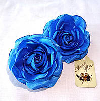 Заколка-уточка с цветком из ткани ручной работы "Синяя роза"