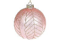 Елочный шар с матовым покрытием и рисунком из глиттера, 10см, цвет - розовый, в упаковке 4шт. (NY15-854)