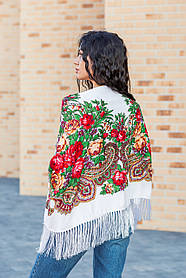 Хустка з народним орнаментом LEONORA біла