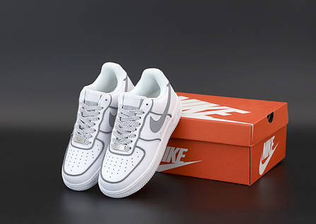 Жіночі кросівки Nike Air Force white. Рефлектив. ТОП Репліка ААА класу., фото 2