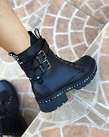 Модні спортивні черевики жіночі шкіряні на низькому ходу осінь весна м'які комфортні якісні  красиві чорні 36 розмір M.KraFVT 2180