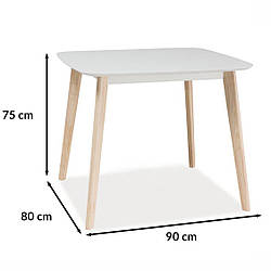 Білий стіл Tibi 90х80см в кухню з дерев'яними ніжками в скандинавському стилі Польща