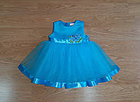 Праздничное платье, для самых маленьких, голубого цвета «Аппликация роза», размер 80