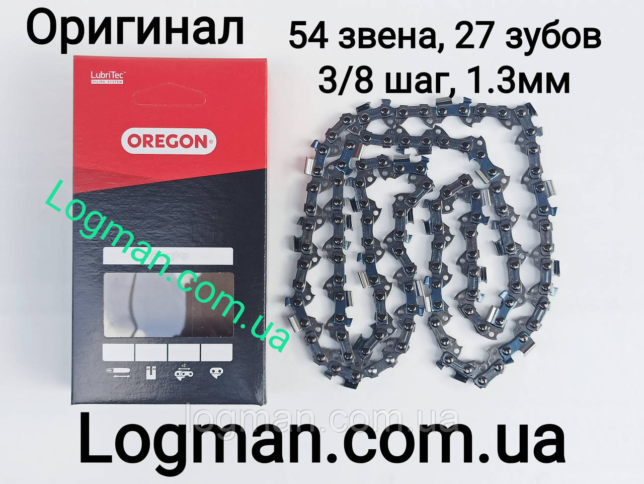Ланцюг Oregon 54 ланки, 3/8шаг, 27 зубів, 1.3 мм 91VXL054E Ланцюг Орегон, фото 1