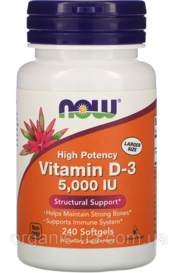 Now Foods, Витамин D-3, 5000 МЕ, 240 Мягких Таблеток — Купить Недорого ...