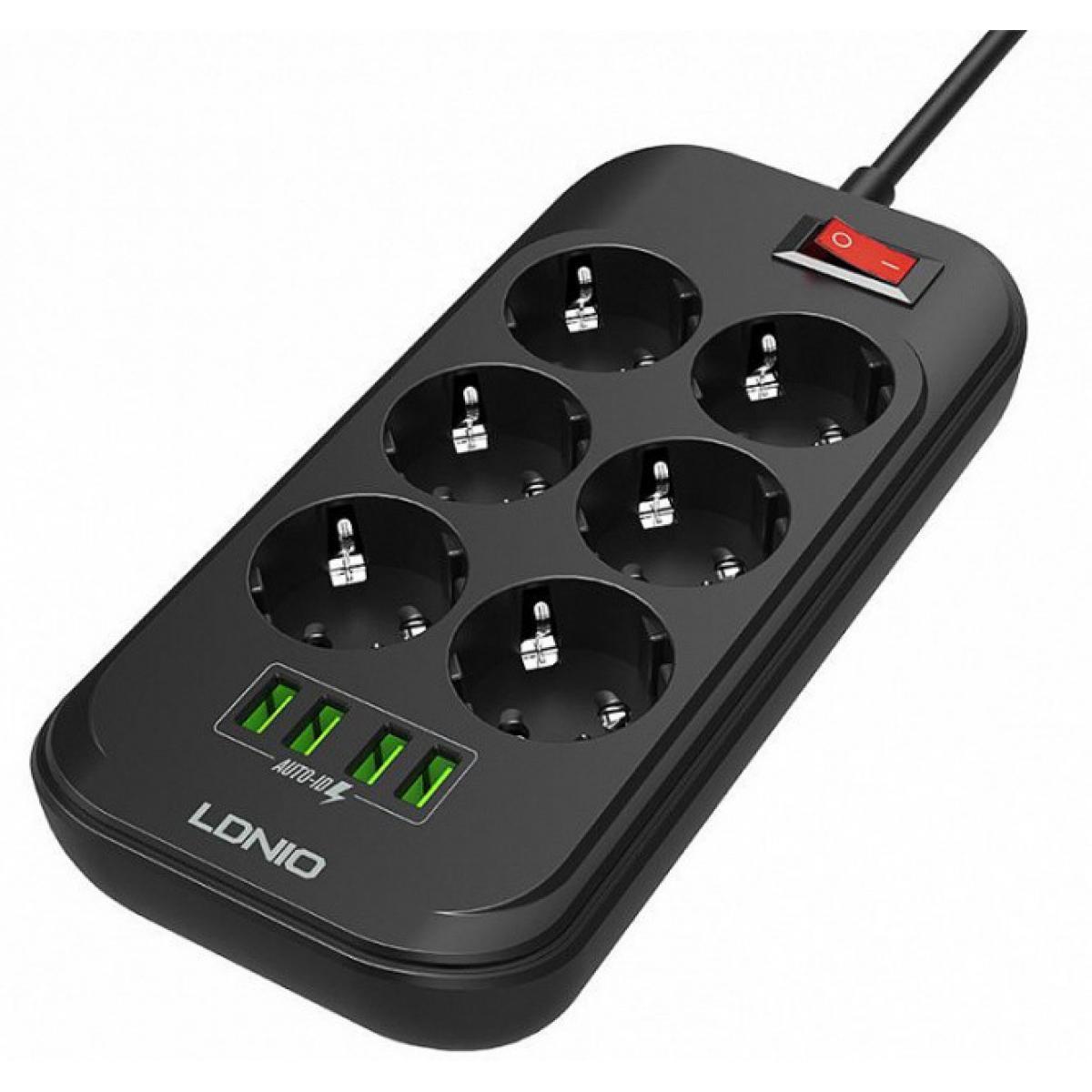 Подовжувач мережевий Ldnio SE6403, 4USB, 6 розеток, 2м, чорний