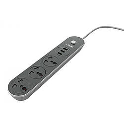 Подовжувач мережевий Ldnio SC3301, 3USB, 3 розетки, 1.6 м, чорний