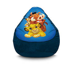 Крісло мішок "Lion King. Simba. Timon and Pumbaa Blue" Флок XXL (90х125 см)