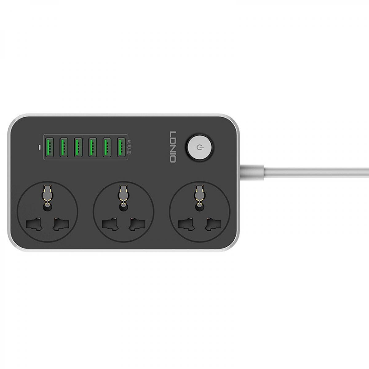 Подовжувач мережевий Ldnio SE3604, 6USB, 3 розетки, 1.6 м, чорний