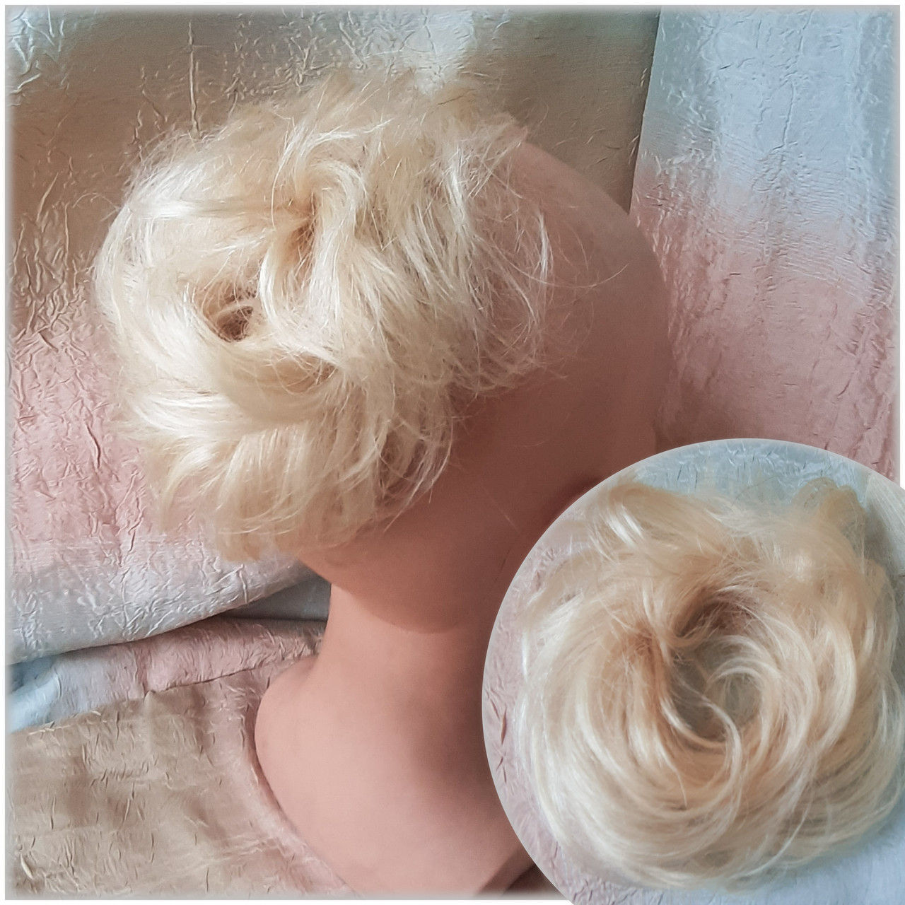 Гумка шиньон из натурального волосся(можно фарбувати) блонд SEGA- 613, фото 1