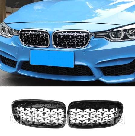 Решітка ноздрі радіатора BMW (БМВ) 3 series (F30, F31) 2012-2019 Унікальна Чорний Глянець + Хром