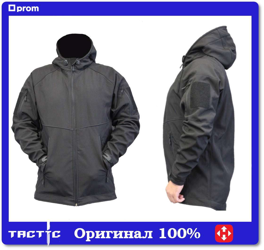 Тактична куртка з капюшоном софтшел softshell Black розмір XL