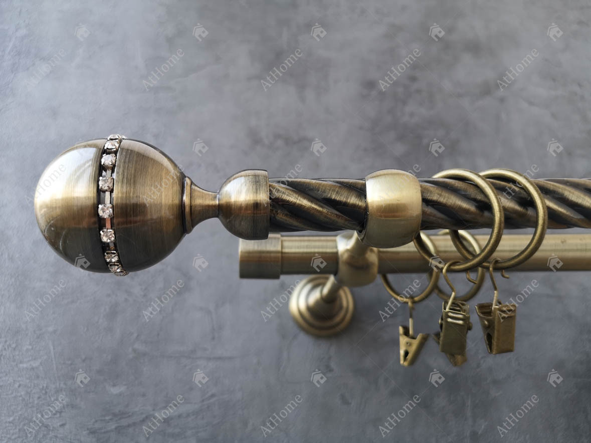 Карниз Quadrum Кортеза 160 см подвійний Антик відкритий 19/19 мм кручена (кільця з прищіпками), фото 1