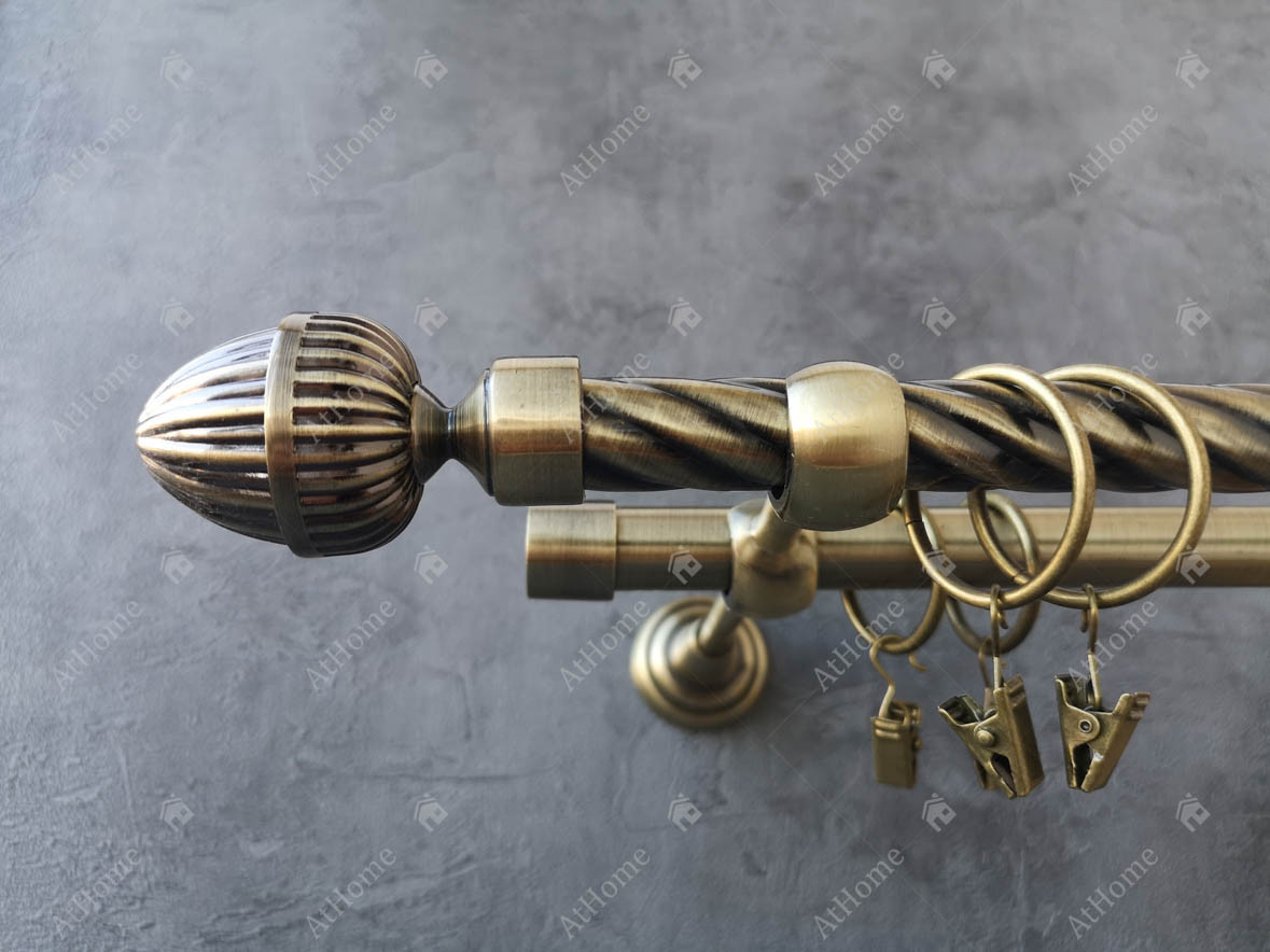 Карниз Quadrum Одеон 160 см подвійний Антик відкритий 19/19 мм кручена (кільця з прищіпками), фото 1