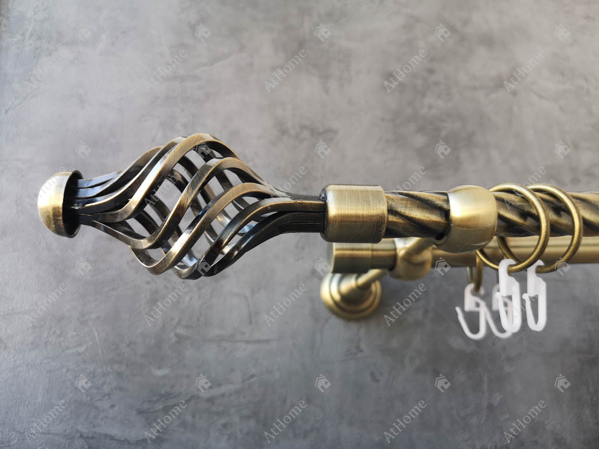 Карниз Quadrum Арезо 300 см подвійний Антик відкритий 19/19 мм кручена (кільця з гачками), фото 1