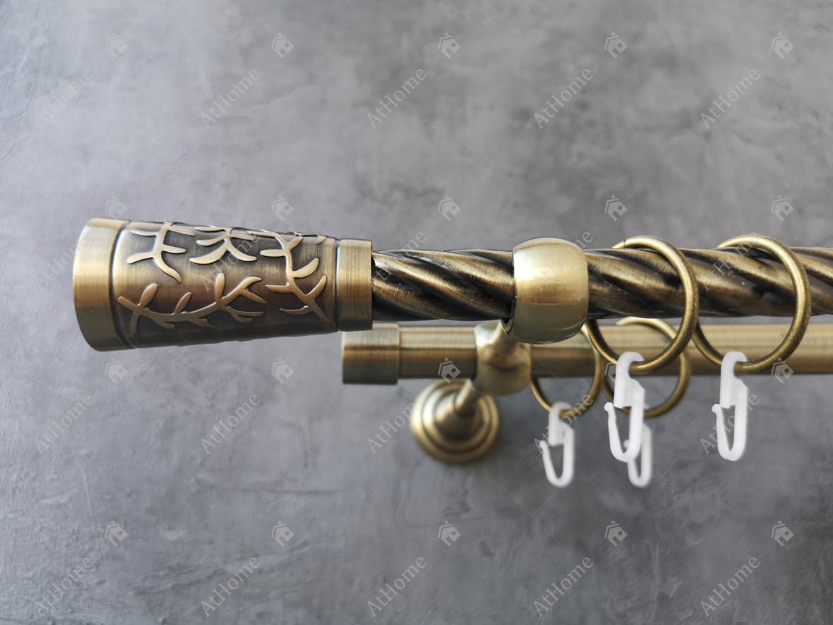 Карниз Quadrum Севілія 160 см подвійний Антик відкритий 19/19 мм кручена (кільця з гачками), фото 1