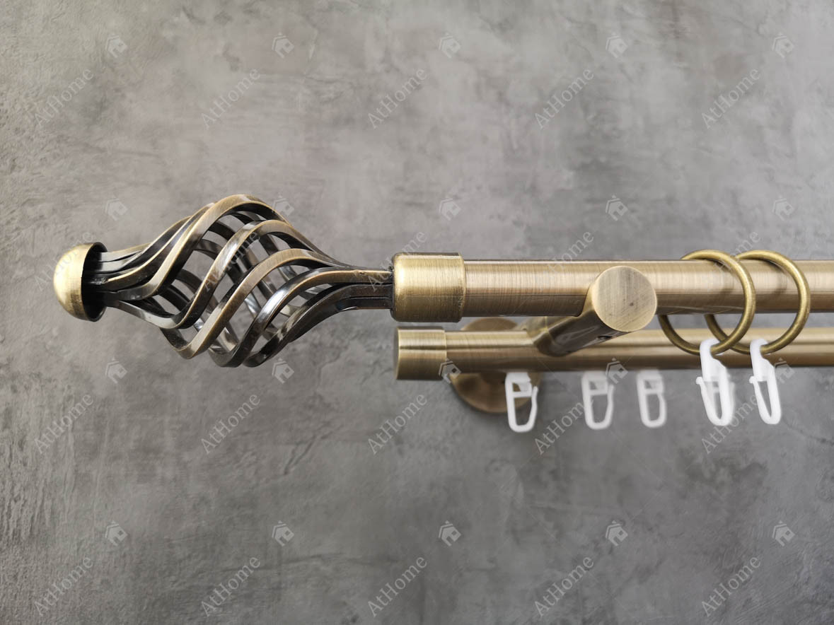 Карниз Quadrum Арезо 200 см подвійний Антик універсальний 19/19 мм гладка/імпресійна (кільця з гачками), фото 1