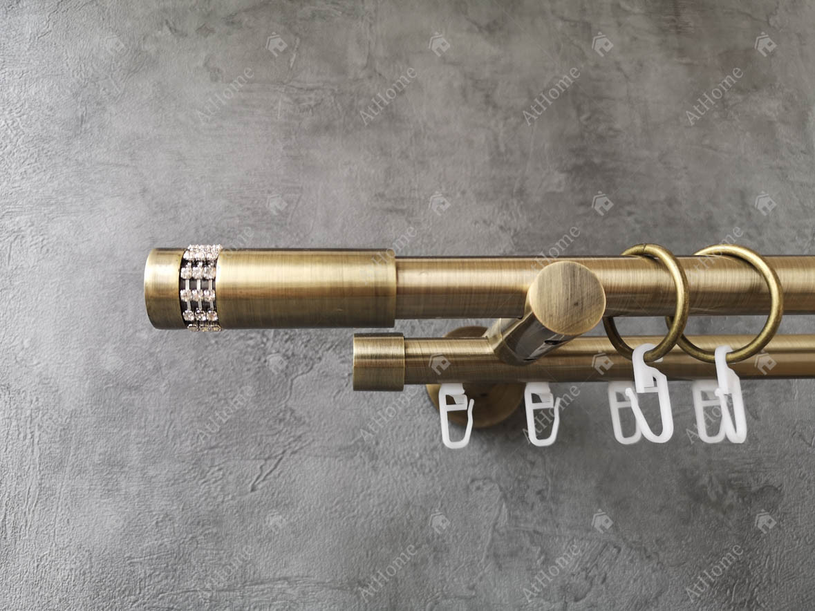 Карниз Quadrum Хантос 160 см подвійний Антик універсальний 19/19 мм гладка/імпресійна (кільця з гачками), фото 1