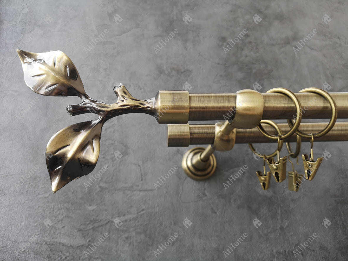 Карниз Quadrum Лист рози 200 см подвійний Антик відкритий 19/19 мм гладка (кільця з прищіпками), фото 1