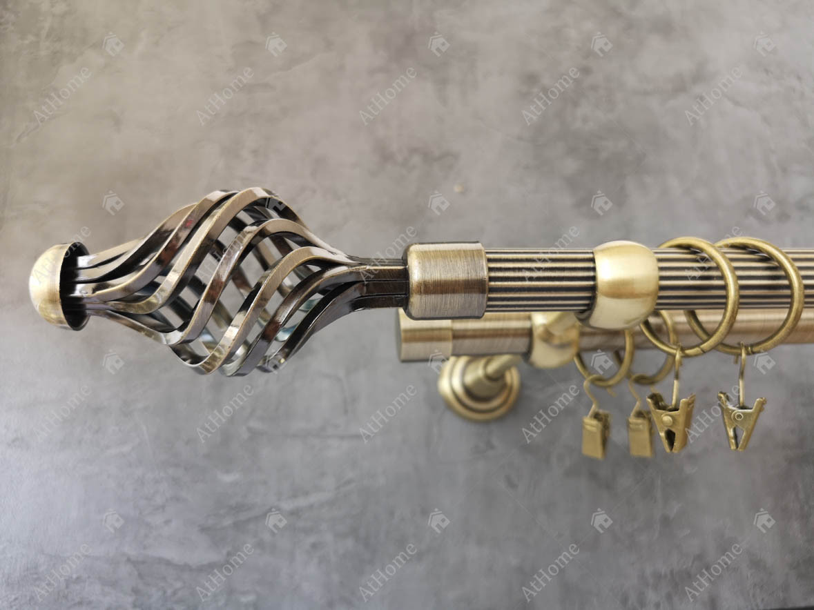 Карниз Quadrum Арезо 240 см подвійний Антик відкритий 19/19 мм рифлена (кільця з прищіпками), фото 1