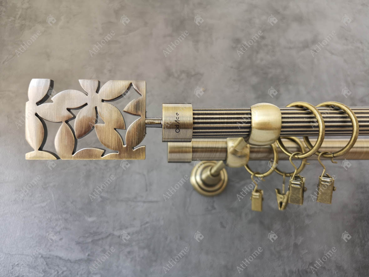 Карниз Quadrum Делія 240 см подвійний Антик відкритий 19/19 мм рифлена (кільця з прищіпками), фото 1