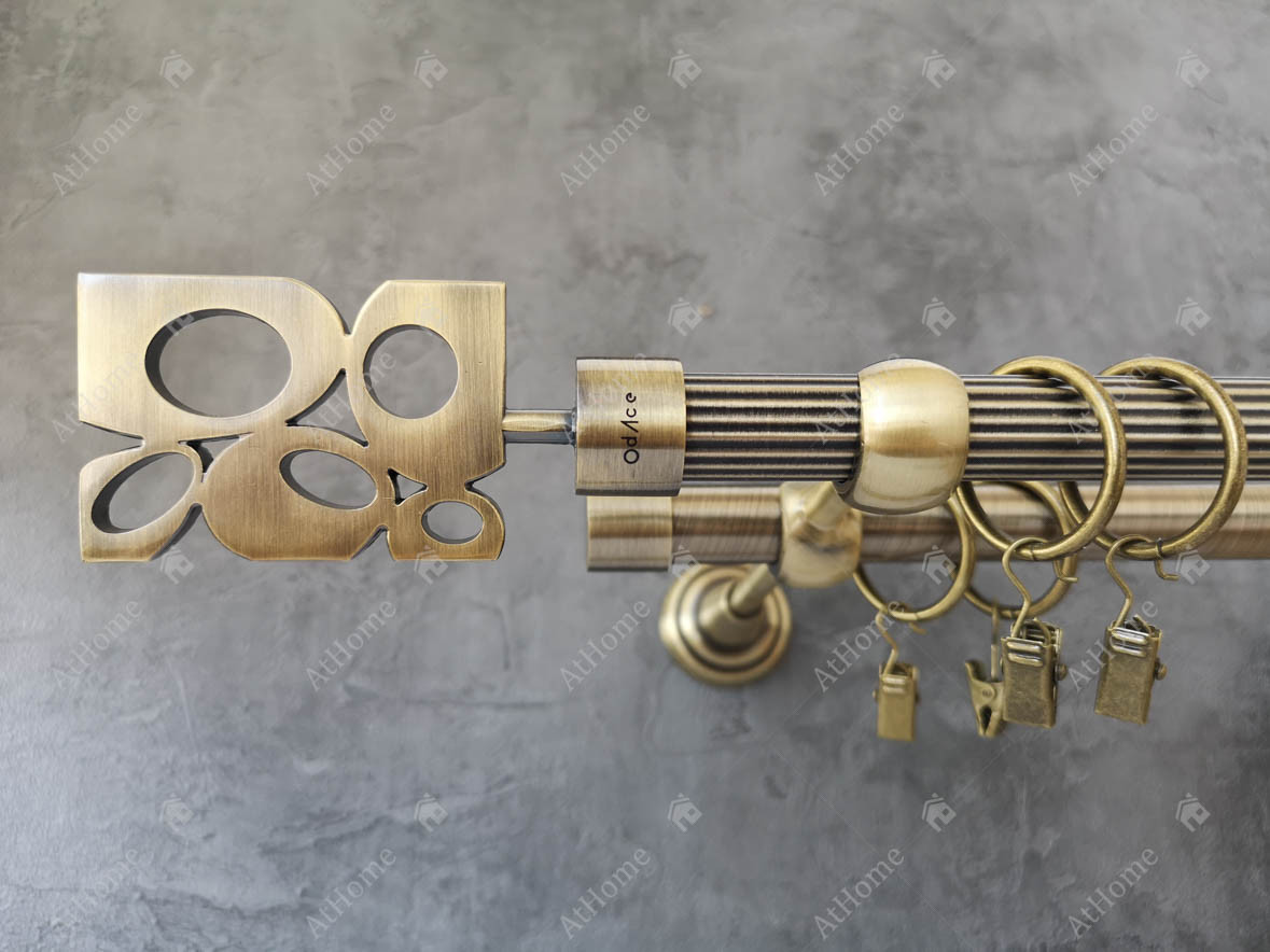 Карниз Quadrum Бісет 160 см подвійний Антик відкритий 19/19 мм рифлена (кільця з прищіпками), фото 1